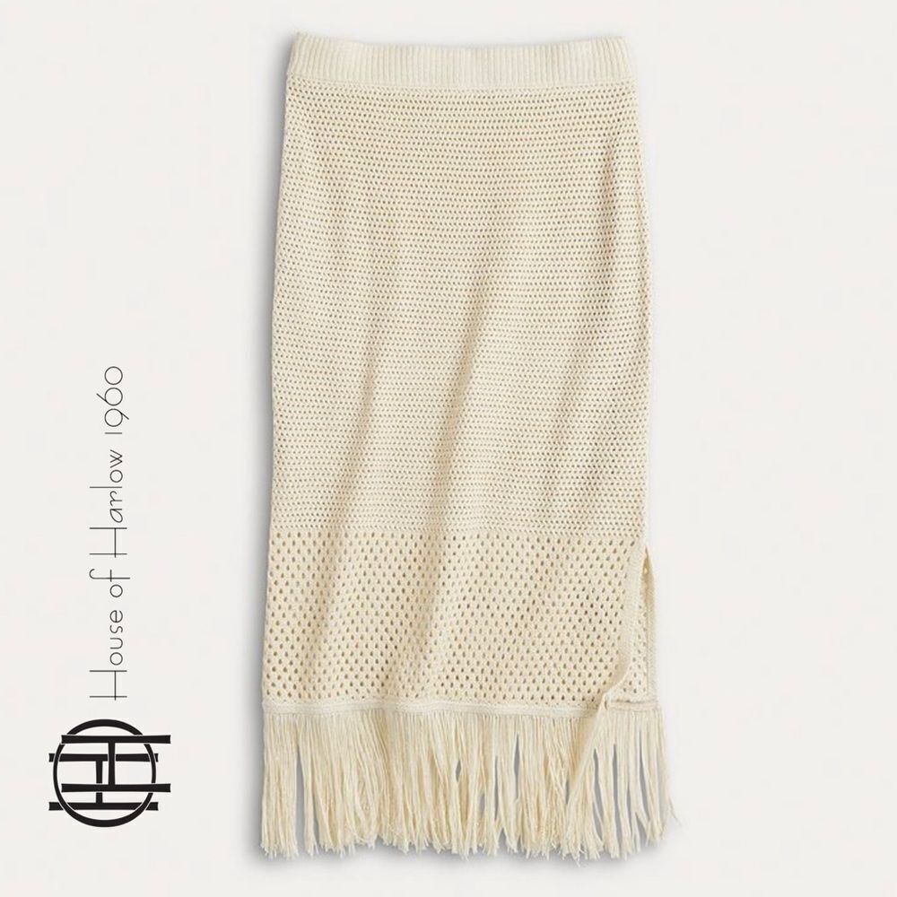 House of Harlow 1960 Crochet Maxi Midi Fringe Skirt. Size Extra Small